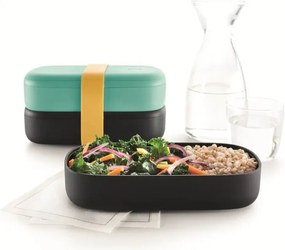 Комплект 2 бр кутии за храна Lekue On The Go 1010220, 500 мл, Херметично затваряне, Отделение за прибори, Клапан за микровълнова, Тюркоаз