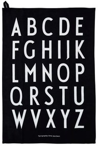 Черна памучна кърпа за чай "Азбука" в комплект от 2 броя, 40 x 60 cm - Design Letters