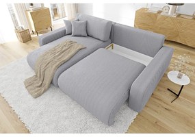 Светлосив разтегателен ъглов диван от рипсено кадифе (променлив) Sara – Ropez