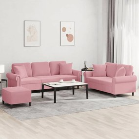 3202283 vidaXL Комплект дивани от 3 части с възглавници, розов, кадифе