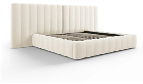 Бежово тапицирано двойно легло с място за съхранение и решетка 180x200 cm Gina - Milo Casa