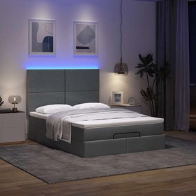 3313928 vidaXL Османска легло с матрак и LED, тъмносиво, 140x200 см, плат