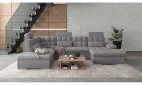 Сив разтегателен ъглов диван с място за съхранение (ляв ъгъл/U форма) Merkur – Ropez