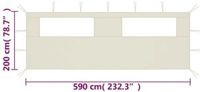 Странична стена за шатра с прозорци 6x2 м кремава