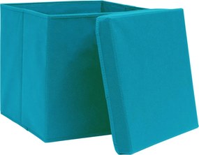 Кутии за съхранение с капаци 4 бр бебешко сини 32x32x32 см плат