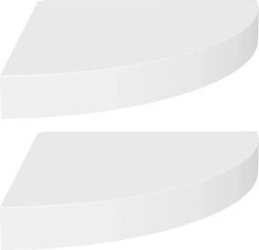 323896 vidaXL Окачени ъглови рафтове, 2 бр, бели, 25x25x3,8 см, МДФ