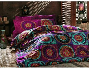 Розово и тюркоазено памучно спално бельо за двойно легло 200x200 cm Gipsy - Mijolnir