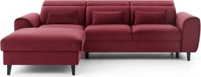Червен кадифен разтегателен ъглов диван с място за съхранение (ляв ъгъл) Foble – ELTAP