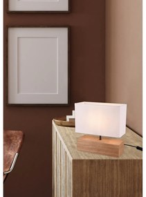 Бяла и естествена настолна лампа с текстилен абажур (височина 30 cm) Woody – Trio