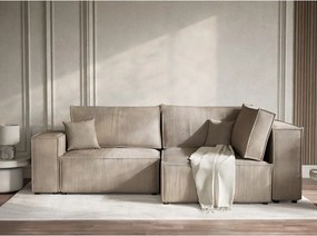 Бежов сгъваем/с място за съхранение ъглов диван от рипсено кадифе (десен ъгъл/L форма) Tonga – Maison de Rêve