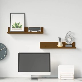 823602 vidaXL Стенни рафтове, 2 бр, меденокафяви, 50x11x9 см, бор масив