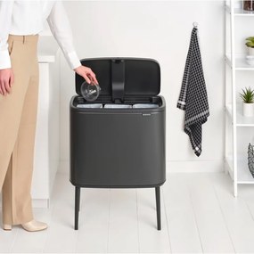 Кош за боклук Brabantia Bo Touch 1008857, 3x11 л, Плавно и безшумно отваряне, Голям отвор, Тъмносив