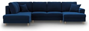 Син кадифен разтегателен ъглов диван с място за съхранение (ляв ъгъл/U форма) Kyoto – Cosmopolitan Design