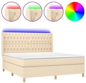 3139130 vidaXL Боксспринг легло с матрак и LED, кремаво, 160x200 см, плат