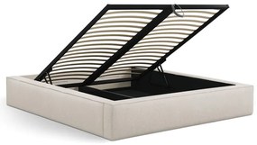 Кремаво двойно легло 160x200 cm тапицирано с място за съхранение с включена подматрачна рамка Simon Darren – Micadoni