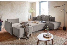 Светлокафяв ъглов диван от велур (десен ъгъл/U-образна форма) Lazy Lukka - Miuform