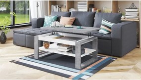 НУО Бетон Милениум/Бял мат -МОДЕРНА ХОЛНА МАСА С ПОВДИГАЩ СЕ ПЛОТ