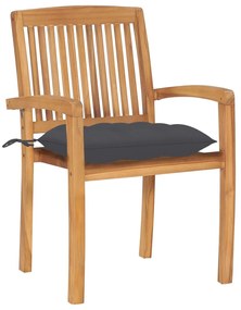 3063267 vidaXL Градински столове 2 бр възглавници антрацит тиково дърво масив