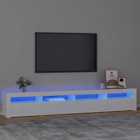 3152726 vidaXL ТВ шкаф с LED осветление, бял гланц, 240x35x40 см