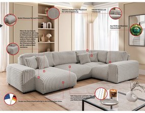 Светлосив ъглов диван от рипсено кадифе (десен ъгъл/U форма) Justin – Ropez