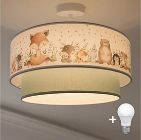 Brilagi-LED Детски повърхностно монтиран полилей BOBO 1xE27/60W/230V Ø 40 cm бял/зелен/с животински мотив
