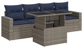 3326242 vidaXL Градински диван с възглавници, 5 части, сив полиратан акация