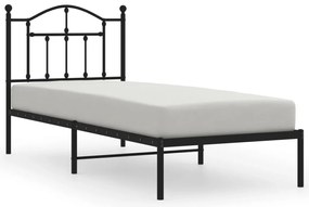 353431 vidaXL Метална рамка за легло с горна табла, черна, 90x190 см