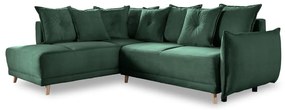 Зелен велурен разтегателен диван (ляв ъгъл) Lazy Lukka - Miuform