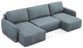 Сиво-син шенилов разтегателен ъглов диван с място за съхранение (U форма) Lilo – Makamii
