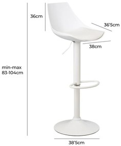Бели бар столове в комплект от 2 бр. с регулируема височина от имитация на кожа (височина на седалката 56,5 cm) – Casa Selección