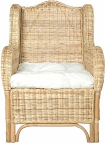 325463 vidaXL Кресло с възглавница, естествен ратан и лен