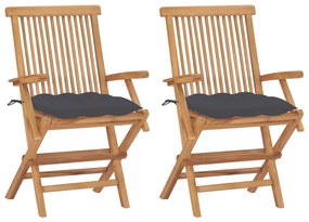 3062502 vidaXL Градински столове с възглавници антрацит 2 бр тик масив