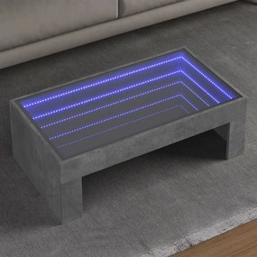 847619 vidaXL Маса за кафе с Infinity LED, бетонно сив, 90x50x30 см
