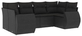3254112 vidaXL Градински диван с възглавници, 6 части, черен, полиратан