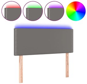 3121548 vidaXL LED Горна табла за легло, сива, 80x5x78/88 см, изкуствена кожа