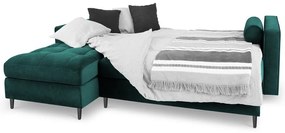 Ъглов разтегателен диван от кадифе в петролено зелено, ляв ъгъл Santo - Milo Casa