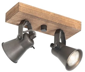 Селски спот черен с дърво 2 светлини регулируем - Jelle