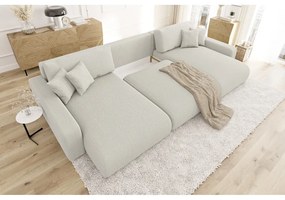 Кремав ъглов диван с място за съхранение от рипсено кадифе Sara – Ropez