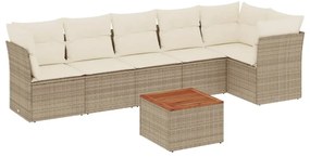 3255981 vidaXL Градински диван с възглавници, 7 части, бежов полиратан
