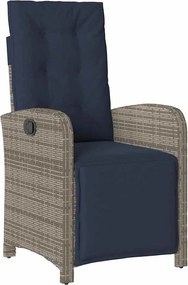 365191 vidaXL Накланящ се градински стол с опора за крака, сив, полиратан