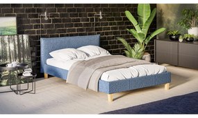 Синьо тапицирано двойно легло с решетка 140x200 cm Tina - Ropez