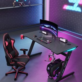 Геймърска маса с RGB LED подсветка черна Широчина: 60 см | Дължина: 120 см