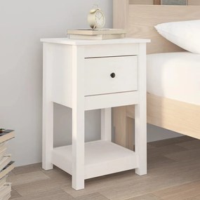 821731 vidaXL Нощно шкафче, бяло, 40x35x61,5 см, борово дърво масив