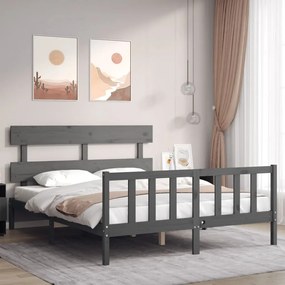 3193278 vidaXL Рамка за легло с табла сива 5FT King Size масивно дърво