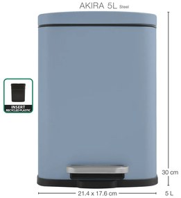 Светлосиньо стоманено кошче за боклук с педал 5 l Akira – Spirella