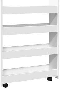 855259 vidaXL Тясна количка за съхранение с 4 нива, бяла, инженерно дърво