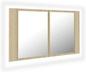 804967 vidaXL Шкаф с LED огледало за баня, дъб сонома, 80x12x45 см, акрил