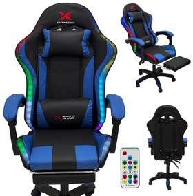 Xgaming LED геймърски стол с поставка за крака - черен и син