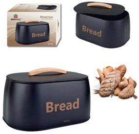 Кутия за хляб Kinghoff KH 1946, 35 см, Метално тяло, Дървена дръжка, Черен