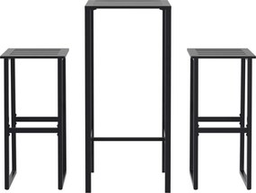 3283750 vidaXL Градински бар комплект 3 части черен прахово боядисана стомана